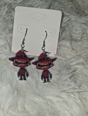 Horror Character Dangle Earrings in Red and Black